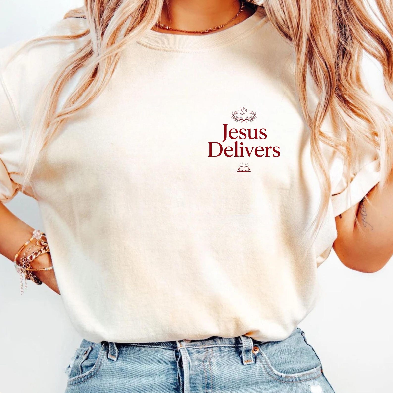 Jesus Delivers Pizza Tee, Funny Christian Shirt, Religious Graphic T-Shirt, Faith Based Streetwear, Christian Gift, Trendy Faith Apparel L