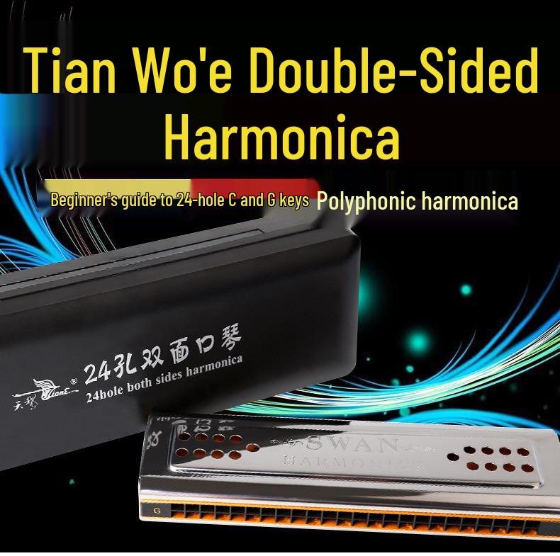 Swan 24-Hole Dual-Key Double-Sided Diatonic Harmonica for Beginners