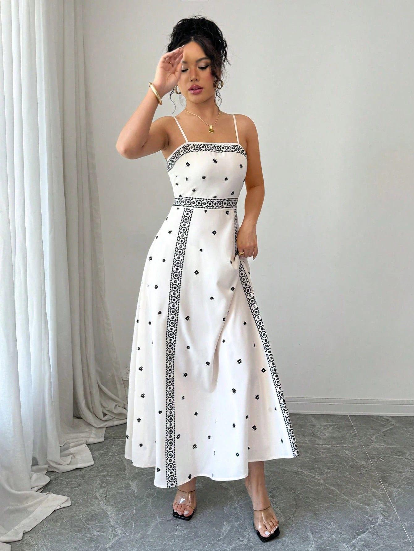 Women s Elegant Off-Shoulder Floral A-Line Long Dress with Spaghetti Straps Small