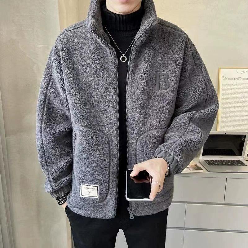 Korean Version of Men's Lamb Fleece Cotton Coat Plus Velvet Thick Coat Men's Autumn and Winter Boys' Casual Clothes