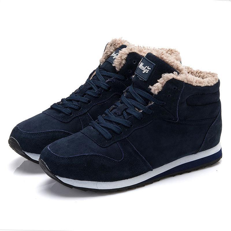 Men's Winter Snow Boots Lace-Up Suede Ankle Boots Flat Vulcanized Shoes Warm Outdoor Sneakers