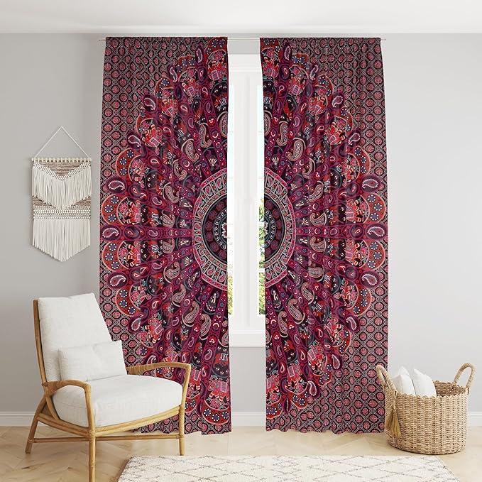 BLESS INTERNATIONAL Beautiful Indian Bohemian Psychedelic Hippie Tree of Life Window Curtain Panels for Bedroom, Living, Balcony (Purple Peacock)