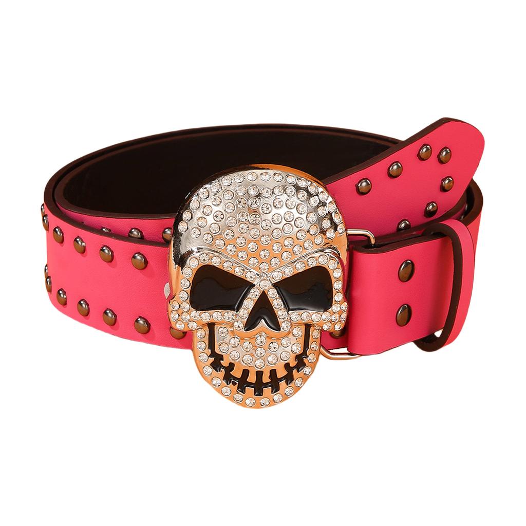 Fashion Rivet Studded Belt for Pants Jeans Rhinestone Studded Skull Buckle Belt Women Men Wasitband Formal Casual Belts