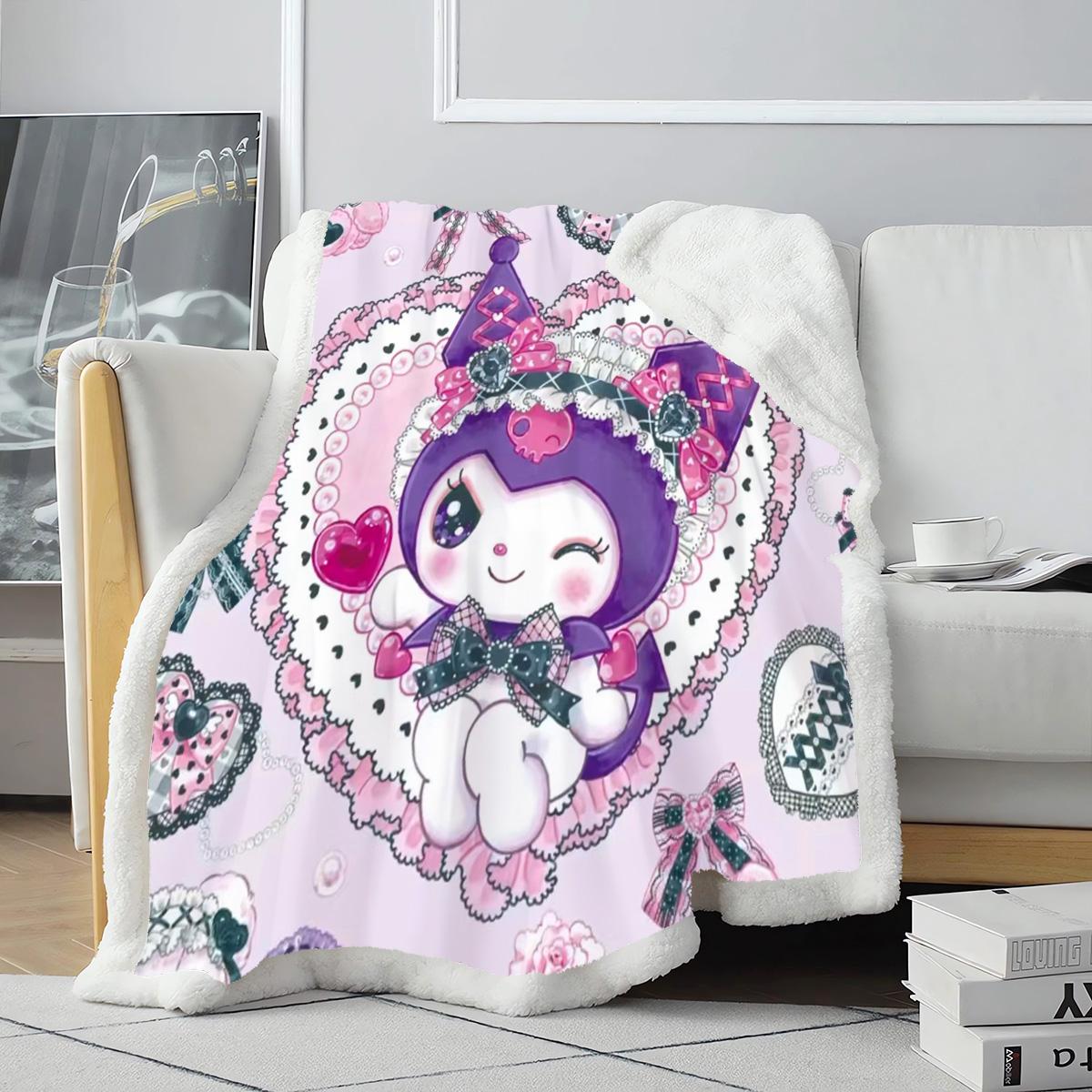 My Melody & Kuromi Sherpa Blanket Double Sided Flannel Throw Blanket, Soft Warm Plush Blanket for Girls Kids Bed Sofa 75cmx90cm