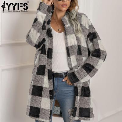 Women's Fashion Casual Spring Fall Plaid Print Long Sleeve POLO Neck Blouses & Shirts