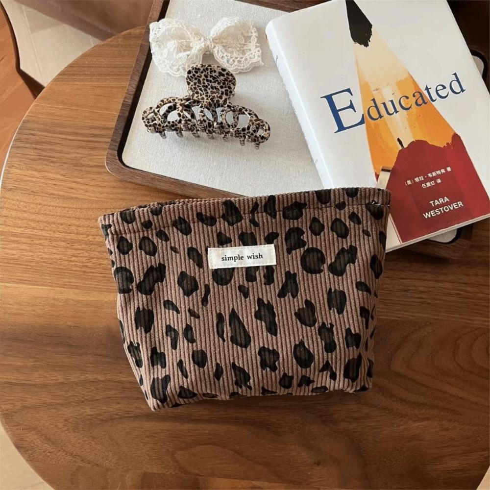 High Quality Retro Storage Bag Leopard Pattern Multi-Functional Zipper Bag Corduroy Washing Storage Bag Travel