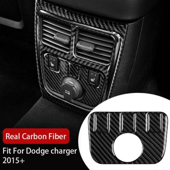 Fits Dodge Charger 2015~2022 Carbon Fiber Rear Console Seat USB Panel Cover Trim