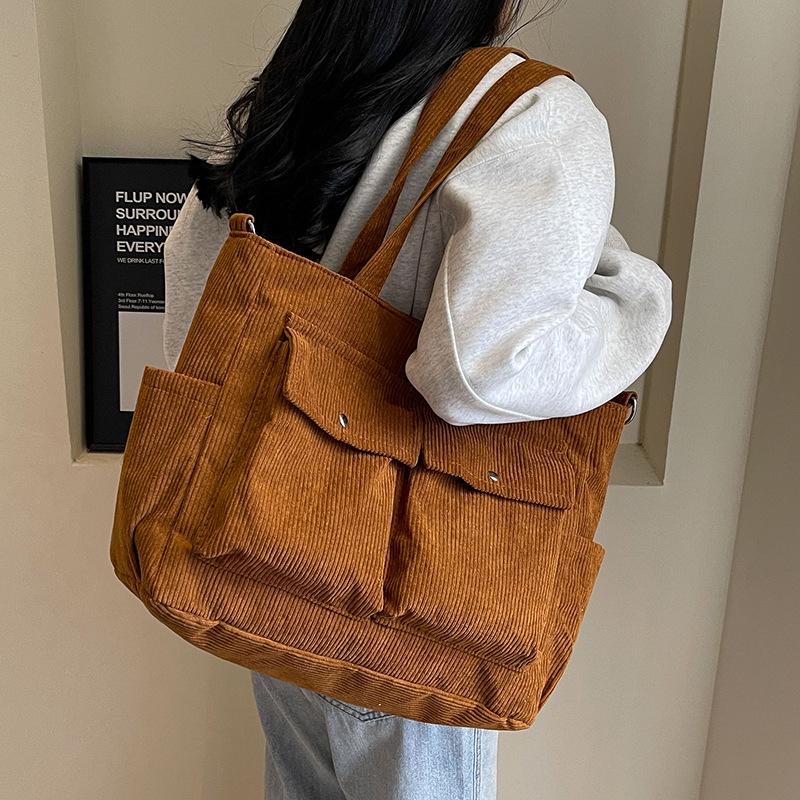 Women's Large Capacity Corduroy Tote Bag - Versatile Crossbody and Shoulder Bag for Autumn/Winter 2024