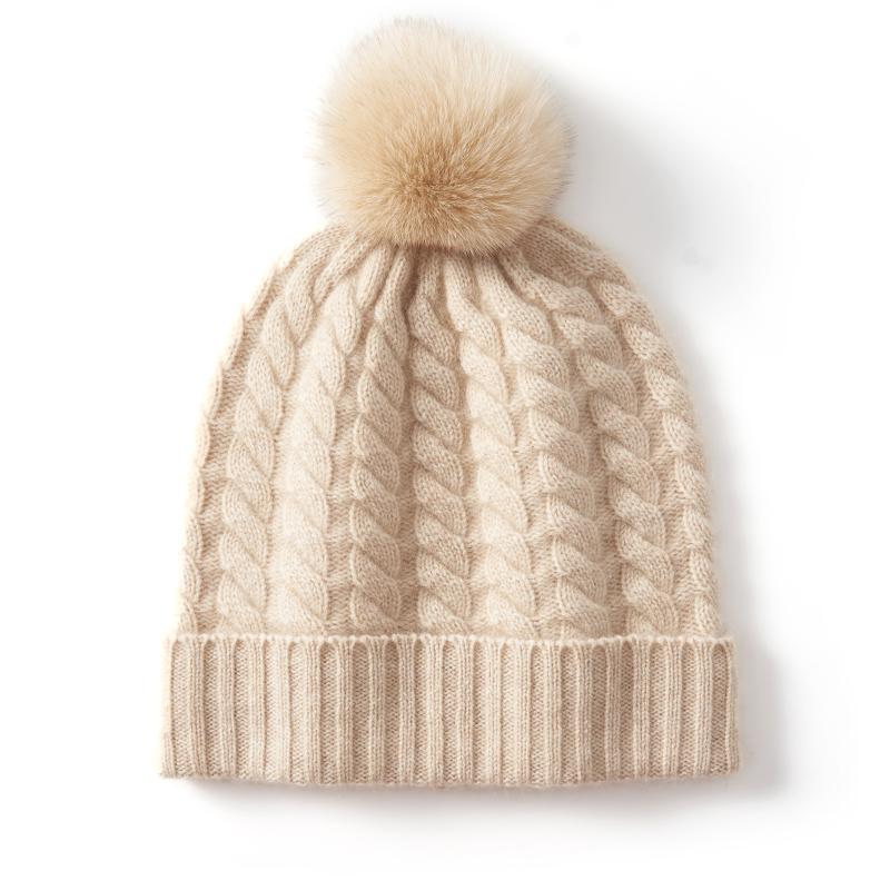 

Unisex 100%Cashmere Thickened Fried Dough Twists Wool Ball Knit Cap Women Autumn&Winter Pure Color Twisted Wool Baotou Hat Men бежевий