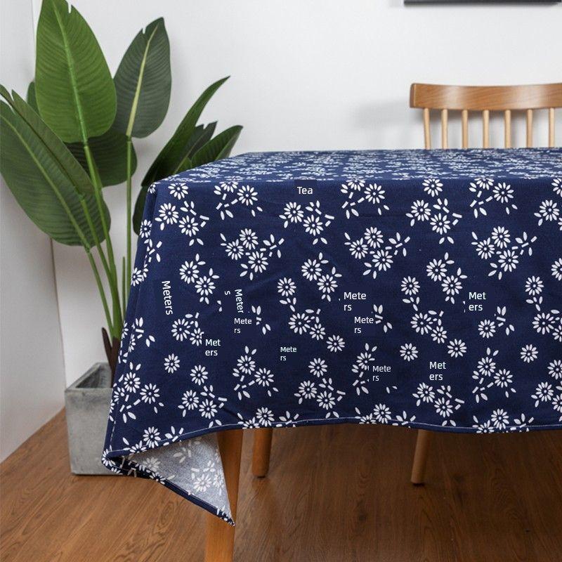 

Japanese-Style Blue Floral Cotton Retro Coffee Table Tablecloth Three flower pattern 100*140cm