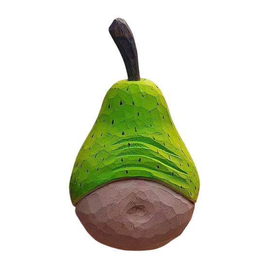 Wooden Pear Sculpture Wood Figurine Handmade Carving Carved Small Pear Art Fruit Statue