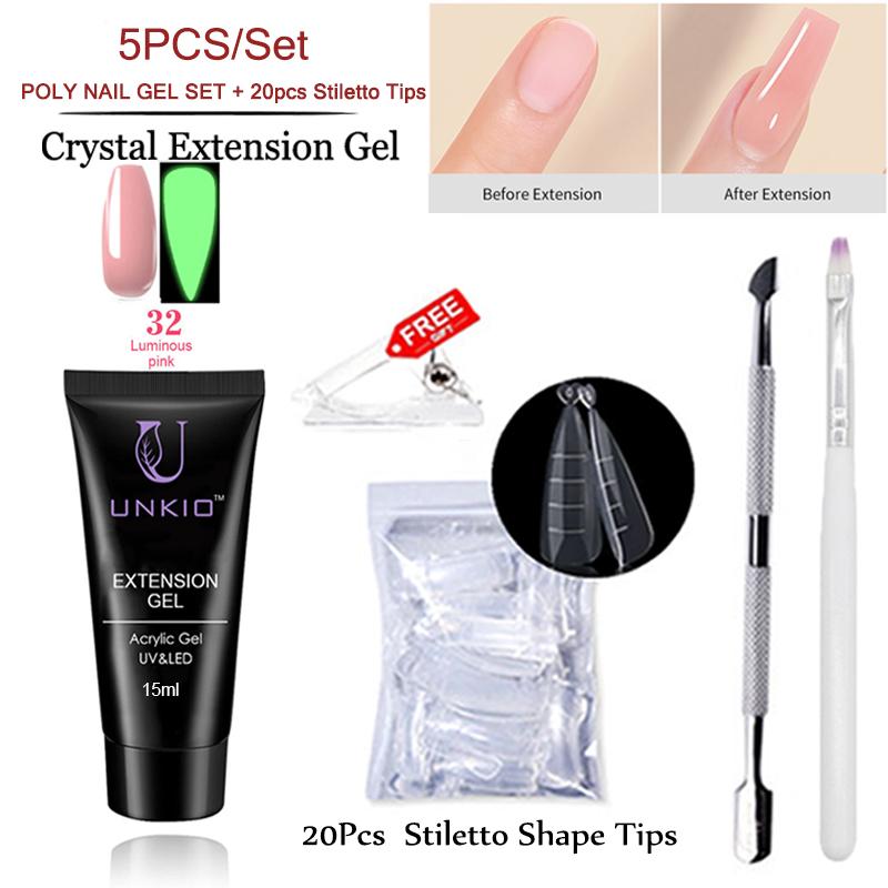 

UNKIO Poly Nail Get Set UV LED Быстрое наращивание шпильки Двойная форма Строительный гель для ногтей Маникюрный набор Гель-лак Мини-набор