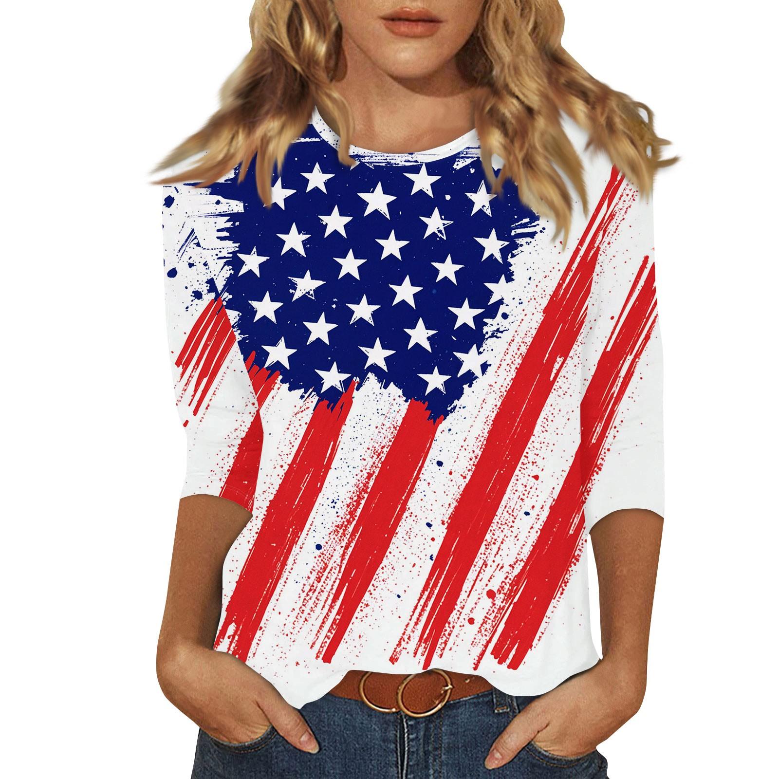 

Women s Fashion Casual Round Neck Printed 3/4 T-shirt Top M белый