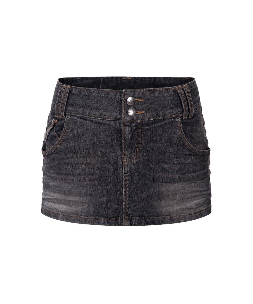 Peullijeunopallou Tommie Button Denim Skirt (Vintage Black)