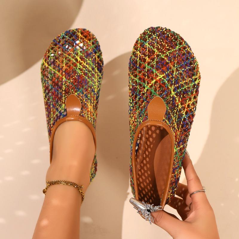 Fashion Women's Fashion Flat Shoes Spring New Round Head Deep Mouth Mesh Cloth Breathable Soft Sole Non-slip Single Shoes