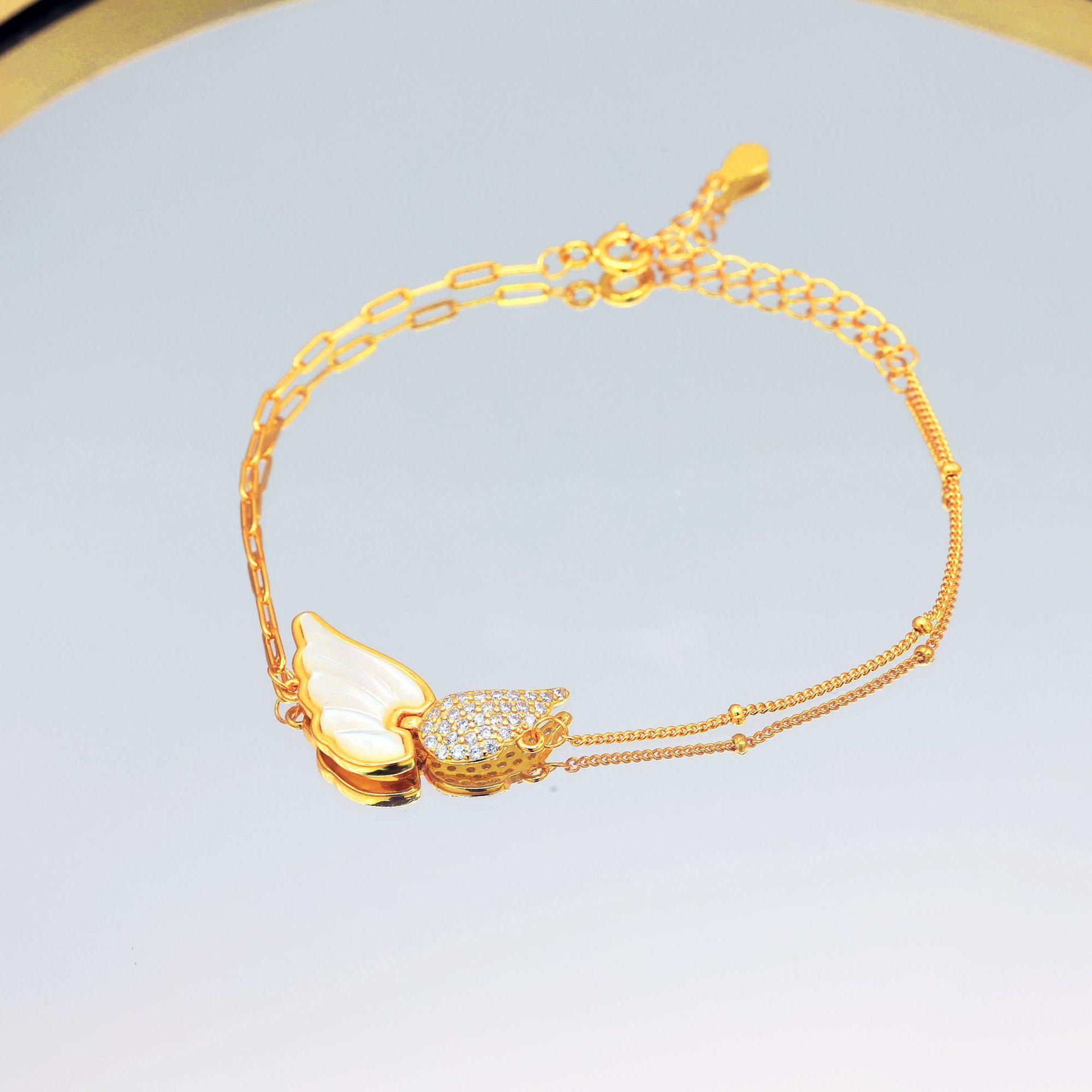 

925 пробы серебряный темперамент нишевый дизайн ангельское крыло инкрустированный белый браслет из рябчика простой высококачественный подарок в виде крыла ювелирного изделия 925 silver золотой