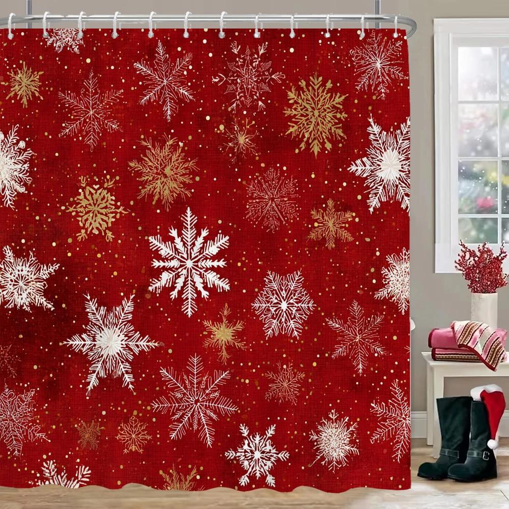GAEMerry Christmas Shower Curtain Christmas bell, snowflake Bathroom Curtain with Hooks home for Christmas day decoration Curt