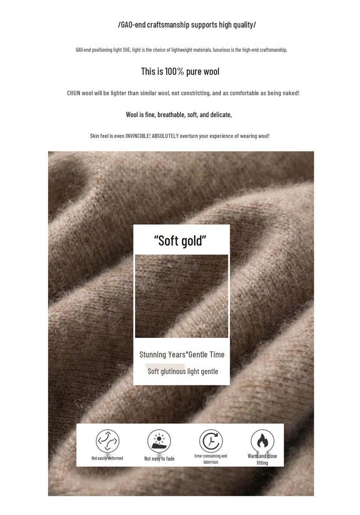 Women's Loose Polo Sweater: 100% Wool Knitwear with Soft Feel, Ideal for Autumn/Winter As Base Layer, Pure Wool Collar.