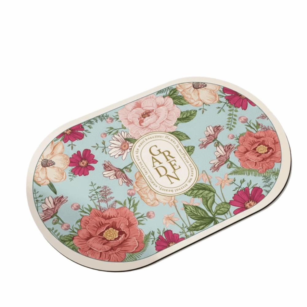 Elegant Absorberande Badrumsmatta Blommönster Halkskydd Dörrmatta Badrumsmatta Badrumsgolv