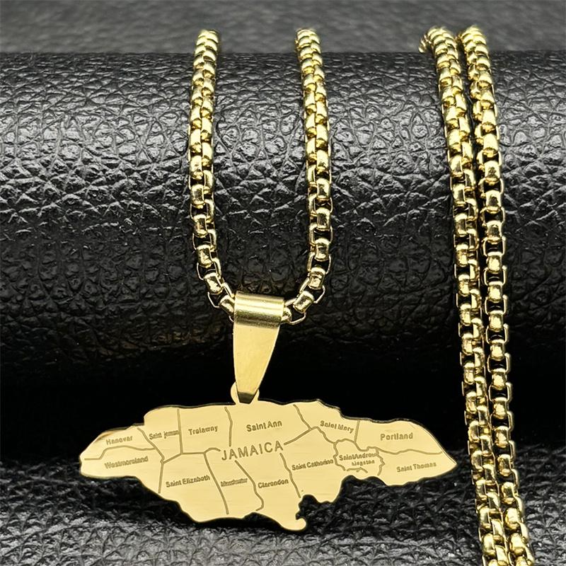 Map of Jamaica Pendants Necklaces for Women Men Stainless Steel Gold Silver Color Country Geography Chain Jewelry
