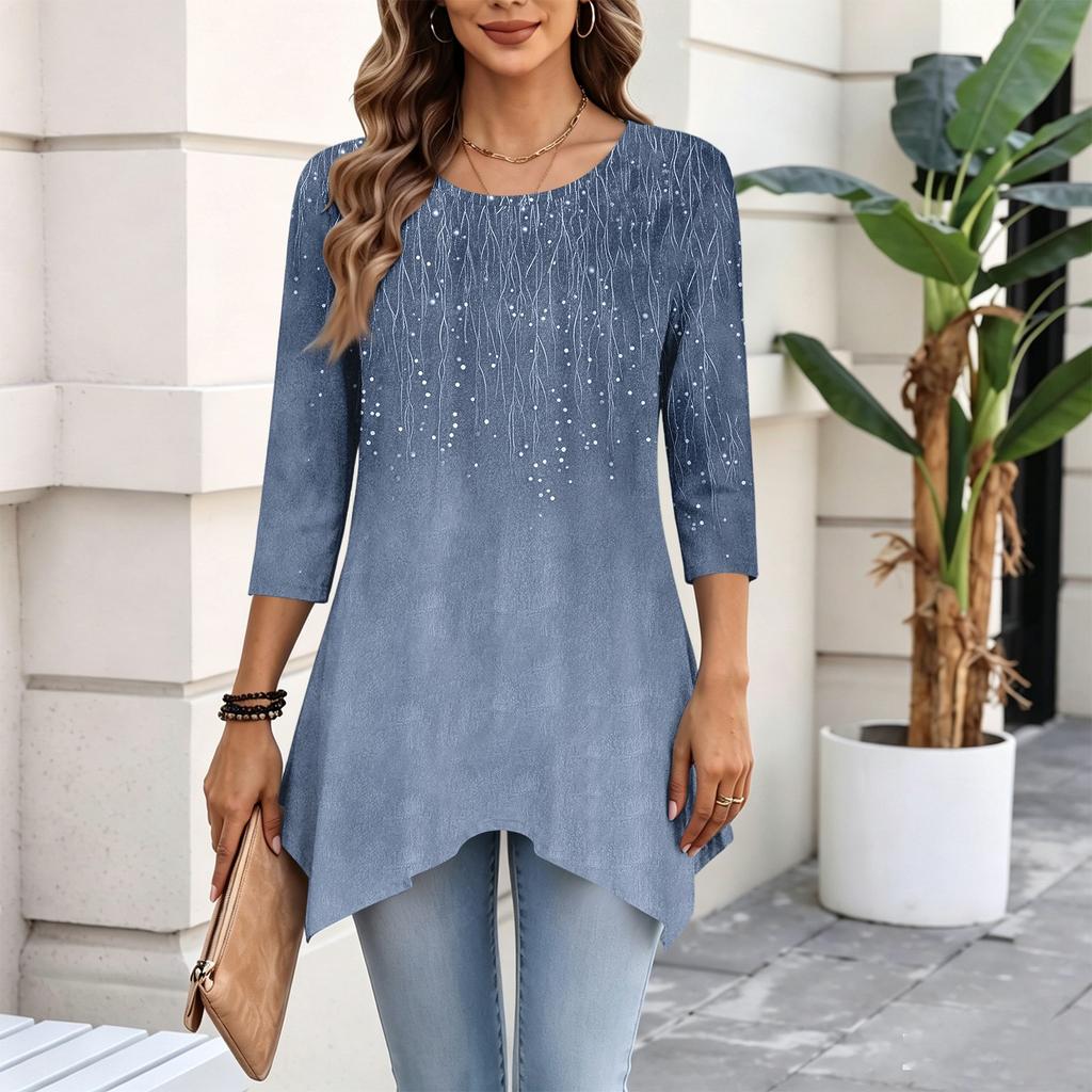 Women's Fashion Casual Three-Quarter Sleeve Pullover Top for Everyday Wear