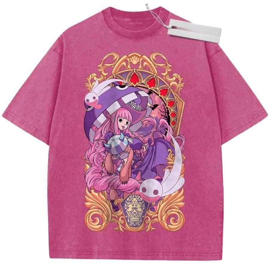 Summer Mens Purple Washed T Shirt One Piece Perona Ghost Golden Frame High Quality Fabric for Casual Shopping