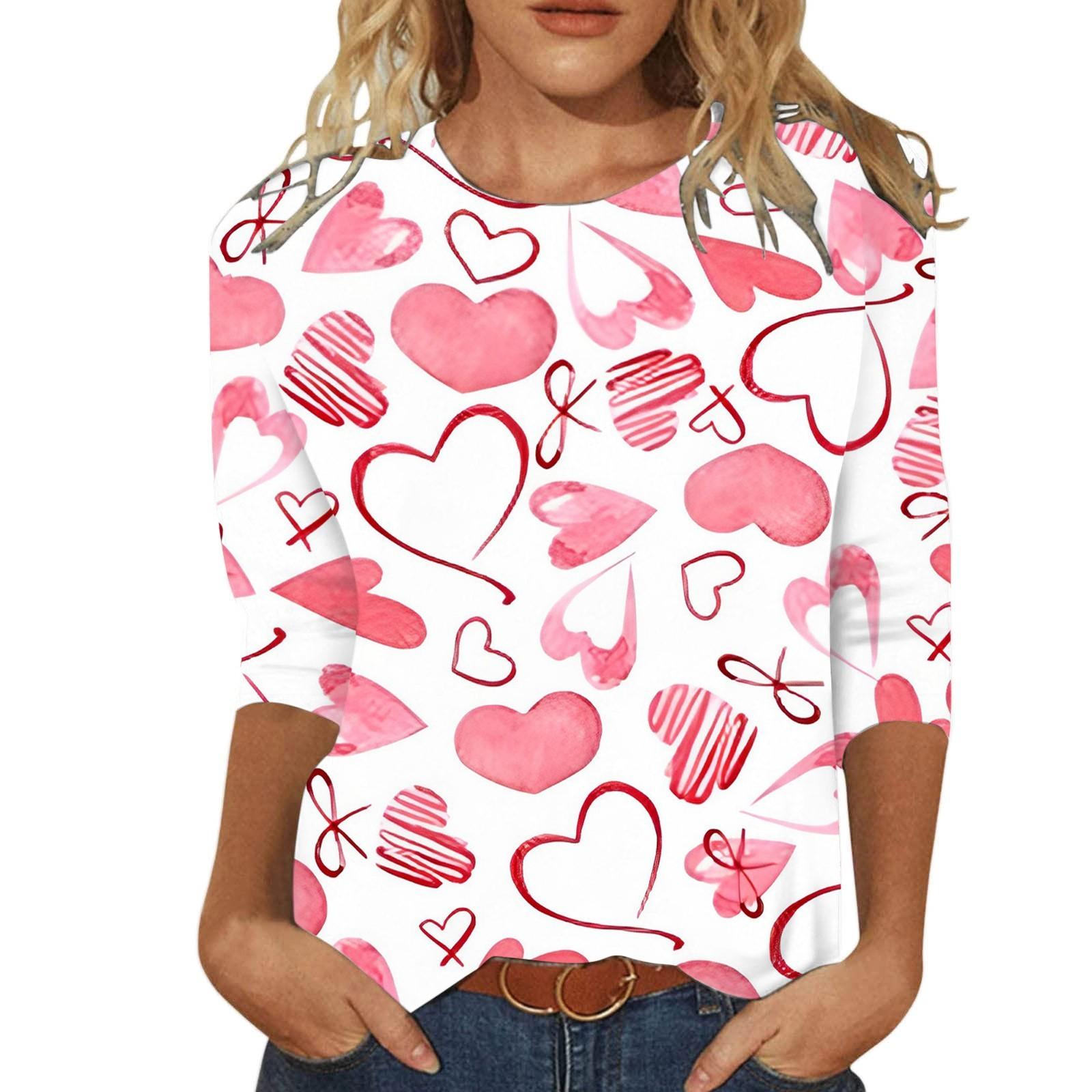 Women s Fashion Casual Round Neck 3/4 Sleeve Loose  Printed T-Shirt Ladies Top XXXL
