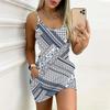 Robe d'été moulante sans manches avec poches, imprimé géométrique et à rayures rétro, sexy, coupe ajustée, élégante, pour la fête