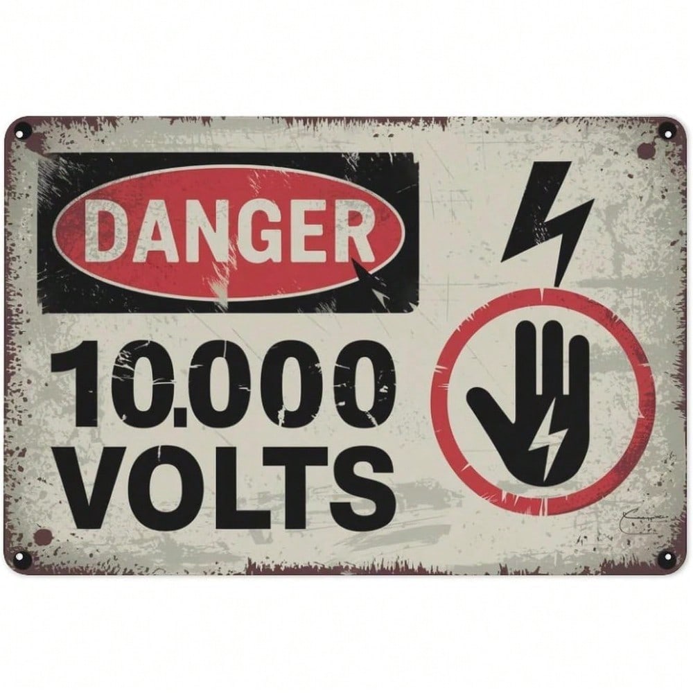 Vintage High Voltage 10000V Warning Sign Metal Plaque Garage Room Wall Decor 8x12 Inch