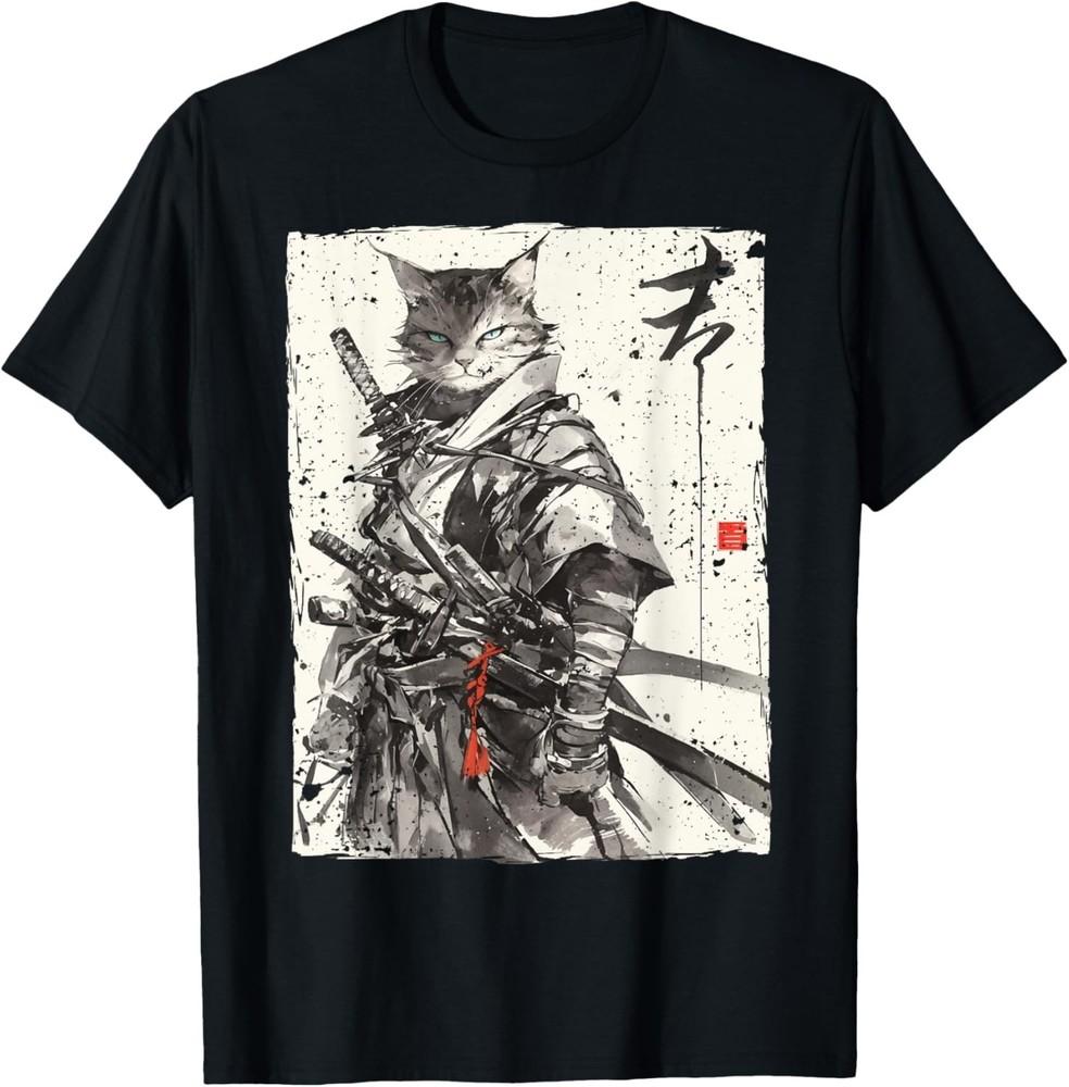 

Samurai Cat Warrior Ukiyo Ink Artwork Cat Samurai Gift Unisex T-Shirt L