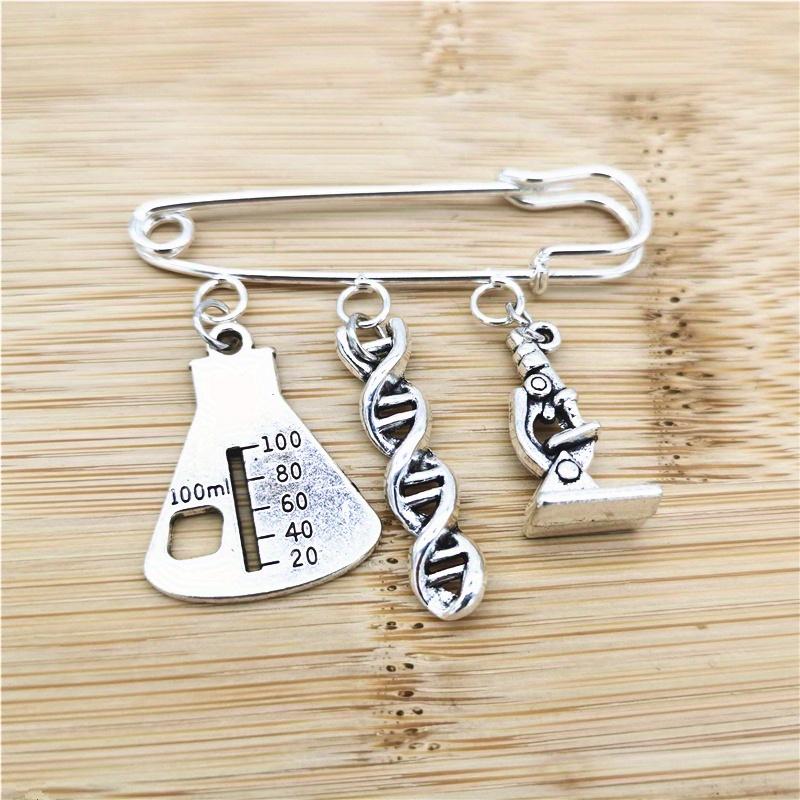 Fashion Creative Brooch Chemical Molecule DNA Microscope Pendant Brooch Students Teacher Party Jewelry Souvenir Gifts