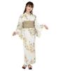KYOETSU Yukata Variegated Set for Junior Girls Lovely Chrysanthemum Dream Girls' Off-White Set, Weave, 3-Piece (Yukata, Obi, Geta) (Size 13. Bloom,