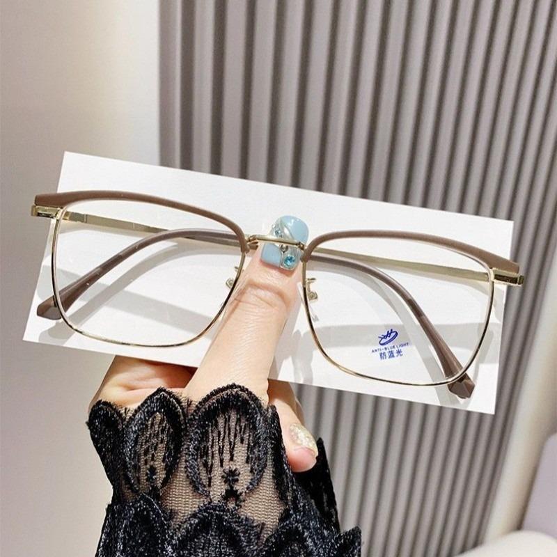 

Photochromic Anti Radiation Glasses Korean Square Metal Men Women Eyeglasses Fashion Anti Blue Light Glass кофейный
