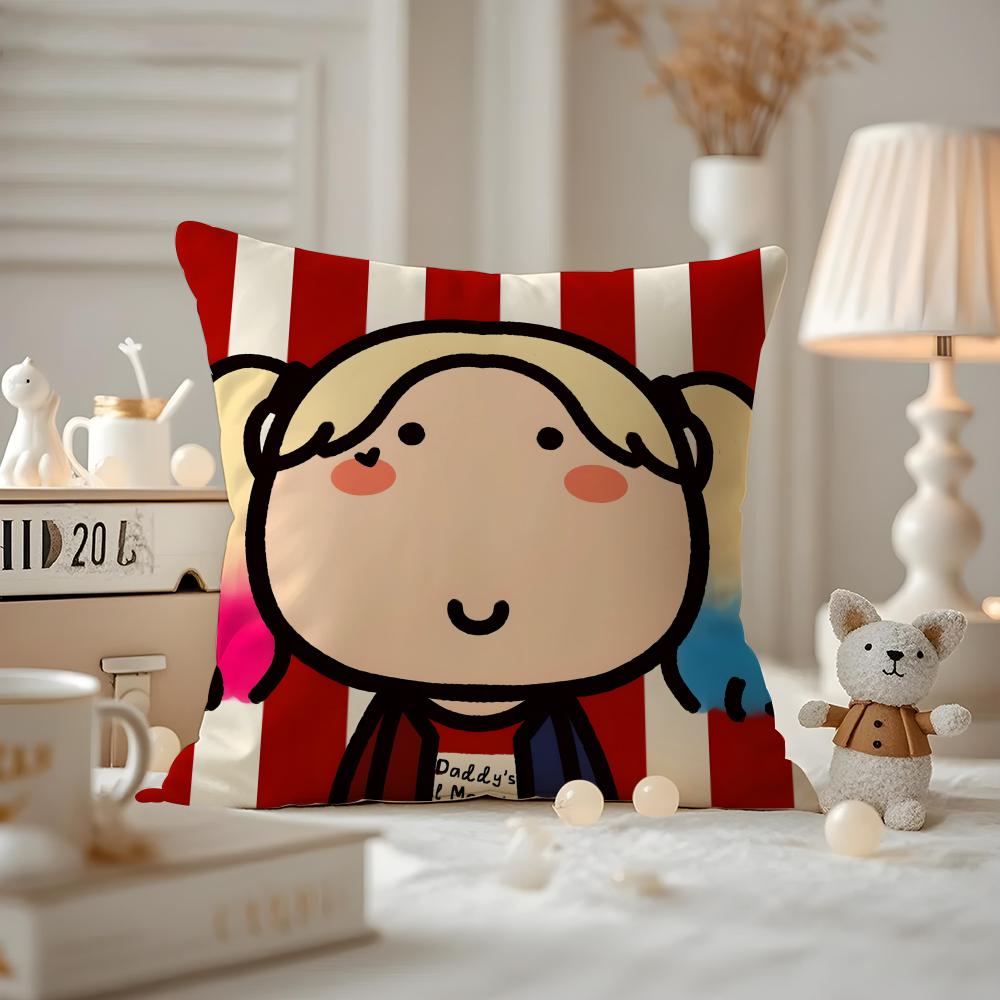 Cute Cartoon Couple Cushion Cover Anti-dustmite Pillowcase Invisible Zipper Silky Short Plush Sofa Cushion Cover