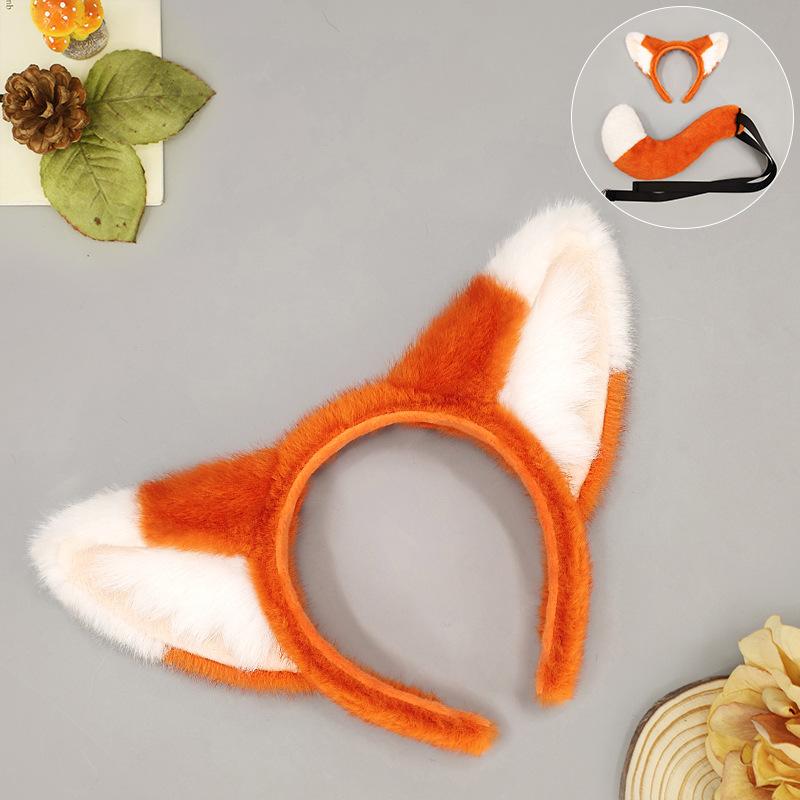Halloween Day Animal Head Hoop Fox Ear Headband Ball Party Props Nick Fox Ears Tail Suit