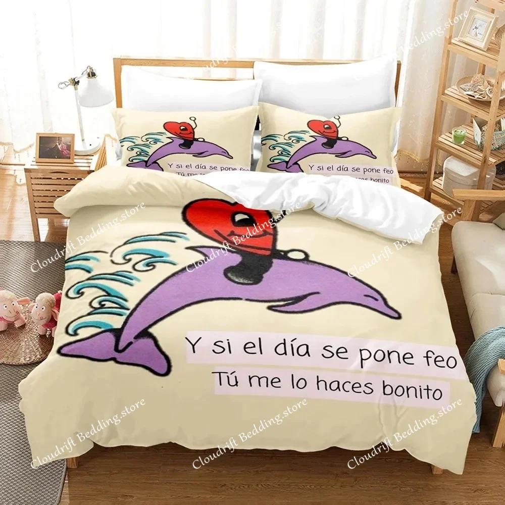 Set Biancheria da Letto Popolare Bad Bunny Stampa 3D Un Verano Sin Ti Copripiumino Piumone Set Letto Regali Taglia USA Singolo Matrimoniale Queen King026