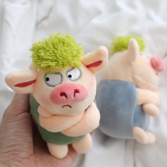 Adorable Animal Keychain Exquisite Workmanship Green Hair Plush Animal Angry Pig Doll Pendant for Decoration
