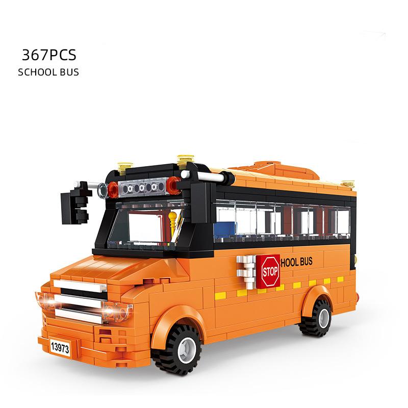 Technical Tour Bus Car City Vehicle School Bus Container Truck Building Blocks Goods Vehicle Creative MOC Racing Toys