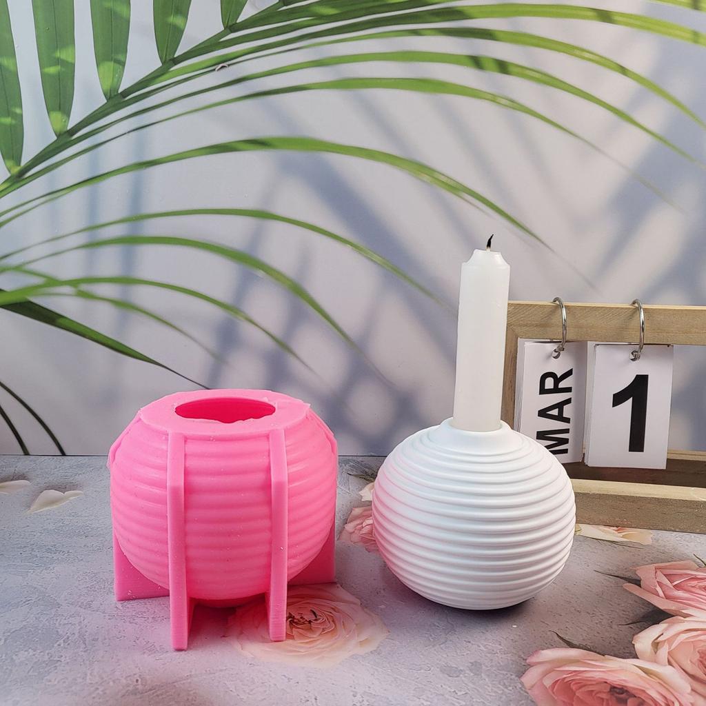 Striped Sphere Candle Holder Molds, Sphere Candlestick Molds for DIY Candle Holder Gypsum Decorations Christmas Gift