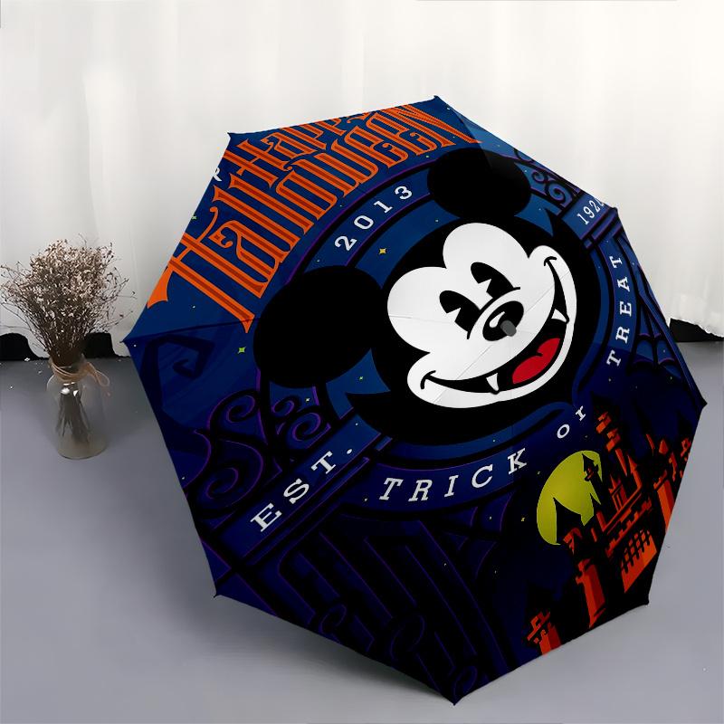 Halloween Theme Mickey Cartoon Umbrella, Portable 3-Fold Compact Umbrella, Suitable for Camping, Hiking and Travel, Ideal Easter Birthday Gi