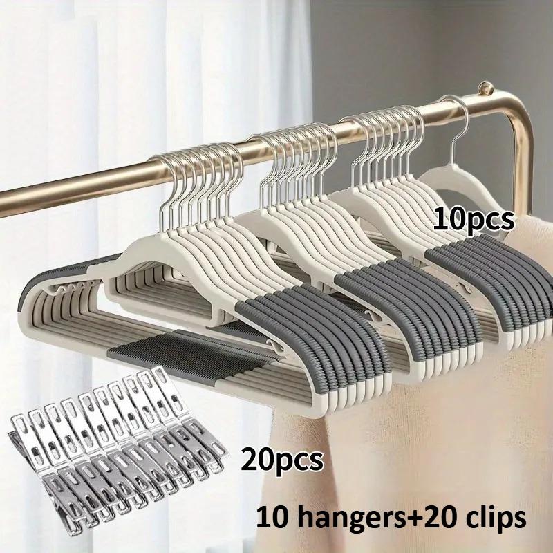 10 Velvet Hangers & 20 Clips Combo,30-Pcs Total - Anti Slip Heavy Duty Slim Hangers for Blouses,Pants & Scarves, Multiple Colors