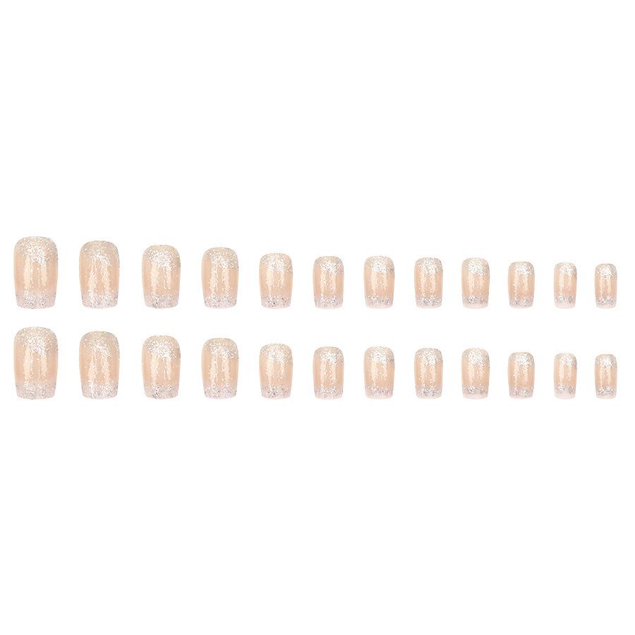 European & American Style Flash Gold Simple Nude Apricot Press-On Nails