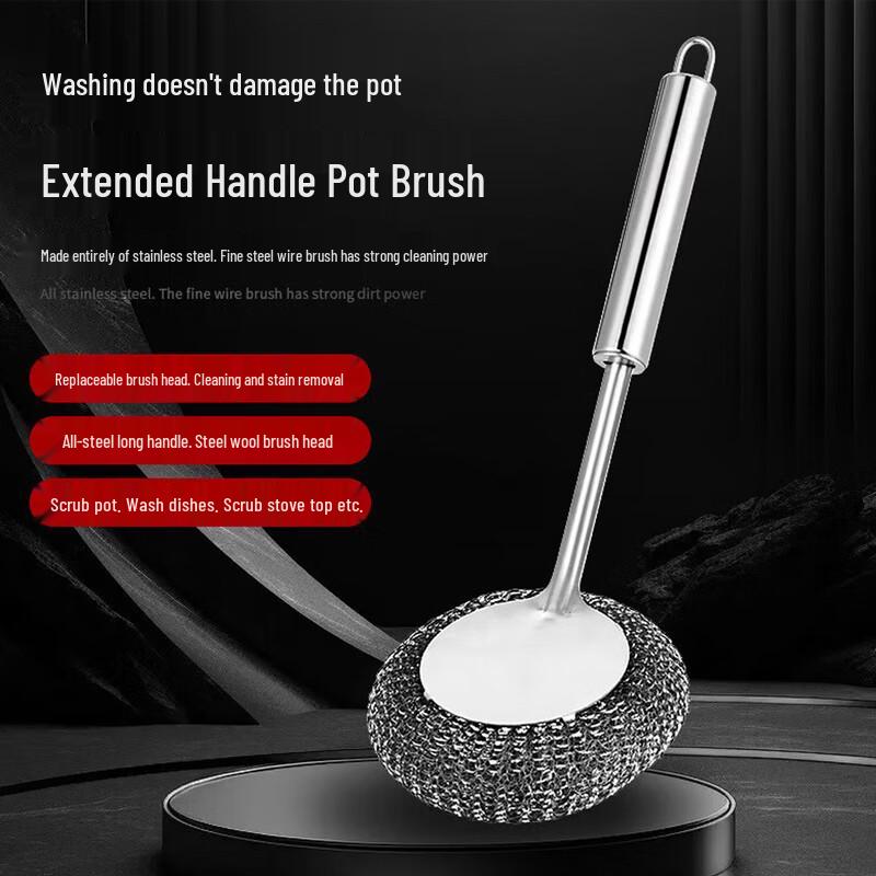 SPSR 304 Stainless Steel Long Handle Pot Scrubber (3-Pack)