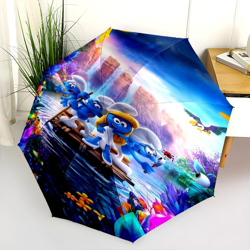 Smurfs Winter Ski Lift Folding Umbrella Suitable For All Seasons 8 Paraphenoid Bones Travel Printing Gift