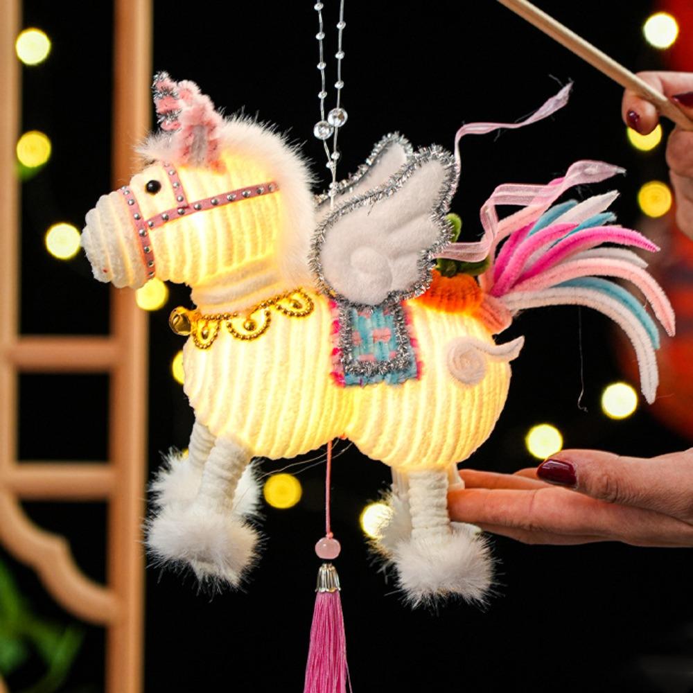 DIY Material Kit Luminous Horse Lantern Handmade with Tassel Handheld Lantern Year of The Horse Blessing Words
