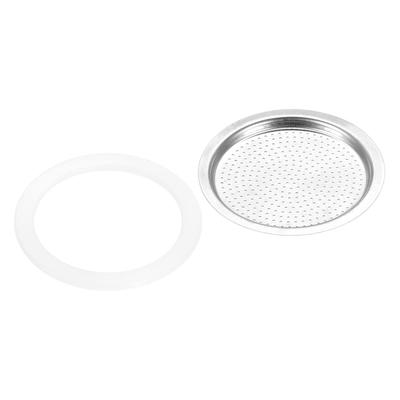 Uxcell Silicone Gasket for 3-Cup Moka Coffee Pot, 50x64mm (1 Piece) and Stainless Steel Filter Screens, 59x60mm (3 Pieces)
