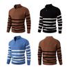 Men's Plus Size Loose Zipper Stripe Sweater with Half-high Collar for Fall/Winter