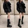 Cowhide 6cm Thick-soled But Knee Boots Women's Autumn and Winter Belt Buckle Thin Boots Western Knight Boots