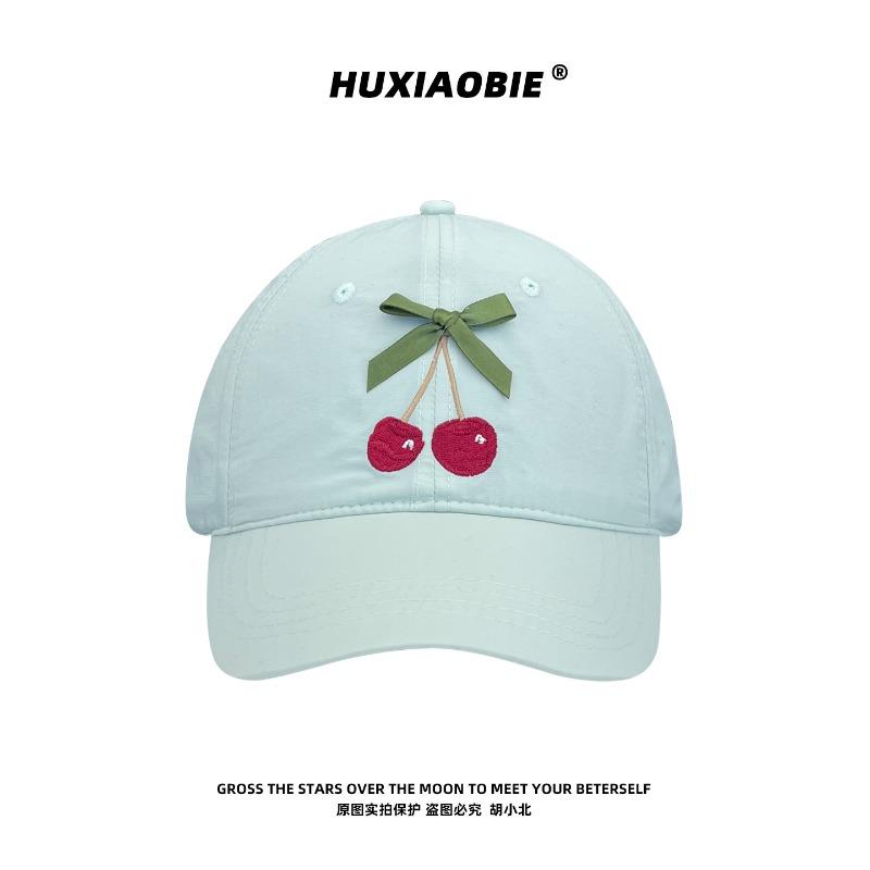 Korean Sweet Cherry Embroidery Baseball Cap Women Summer Quick Dry Breathable Face Slim Sun Hat Outdoor Travel Sun Peaked Cap