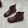 Johnature Genuine Leather Shoes Women Boots Elastic Band Round Toe Flat With Sewing Handmade Concise Retro Ankle Boots